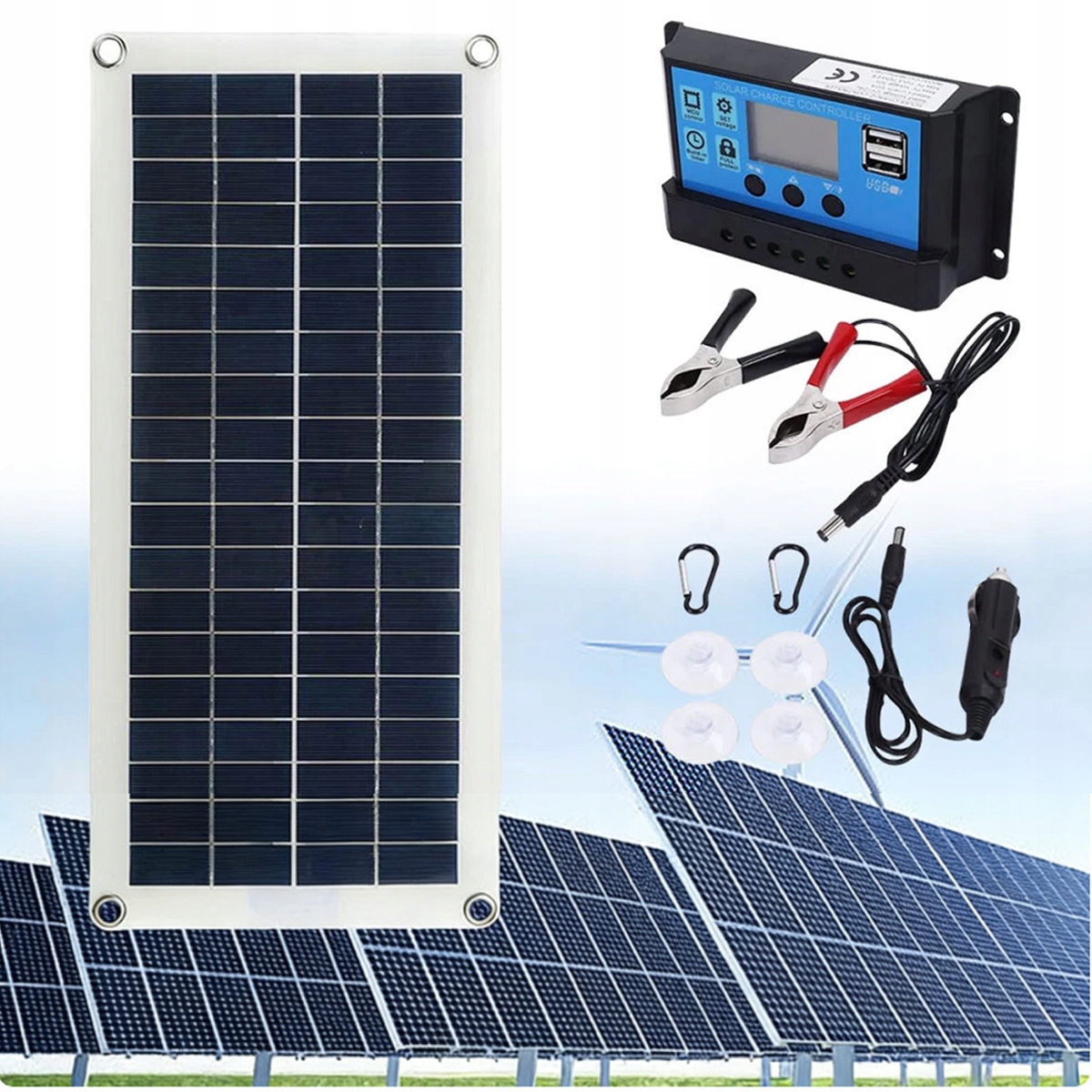 Panel Solarny Fotowoltaiczny elastyczny regulator 60A kable