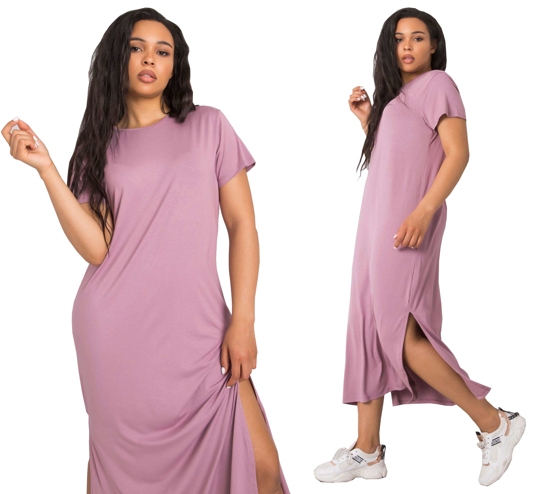 

Sukienka tunika Plus Size długa Lato pudrowy 3XL