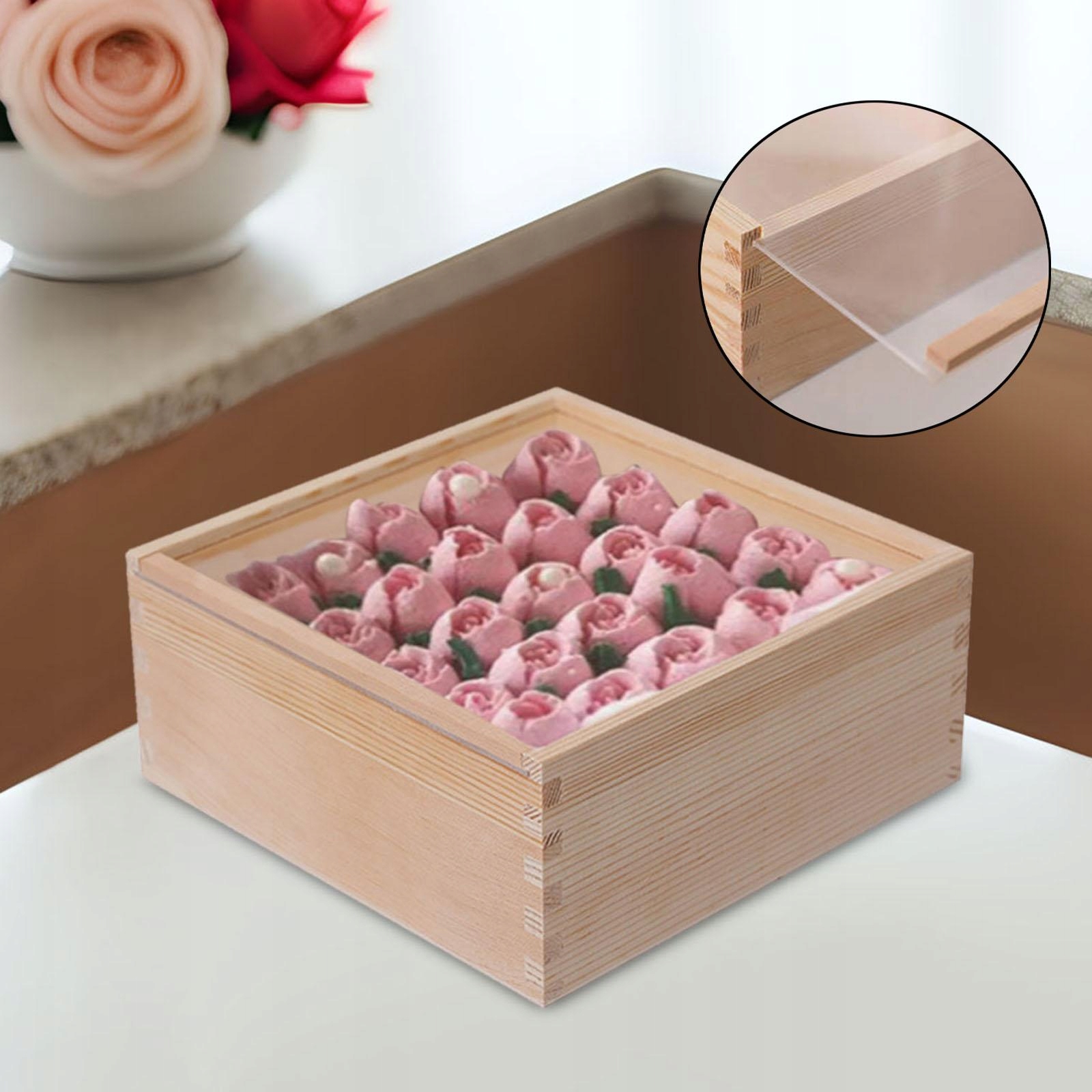 zr-Wooden Storage Box Photo Holder Multifunction with Cover 18cmx18cmx8cm Kolor inny