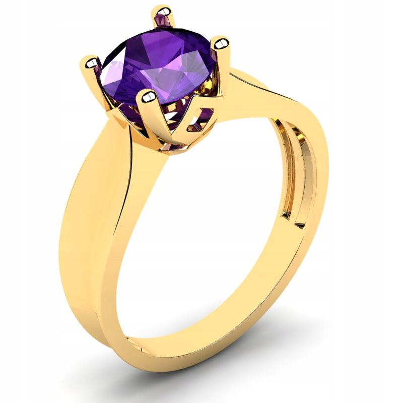 

Pierścionek Złoty Szeroki Z Fioletową Cyrkonią