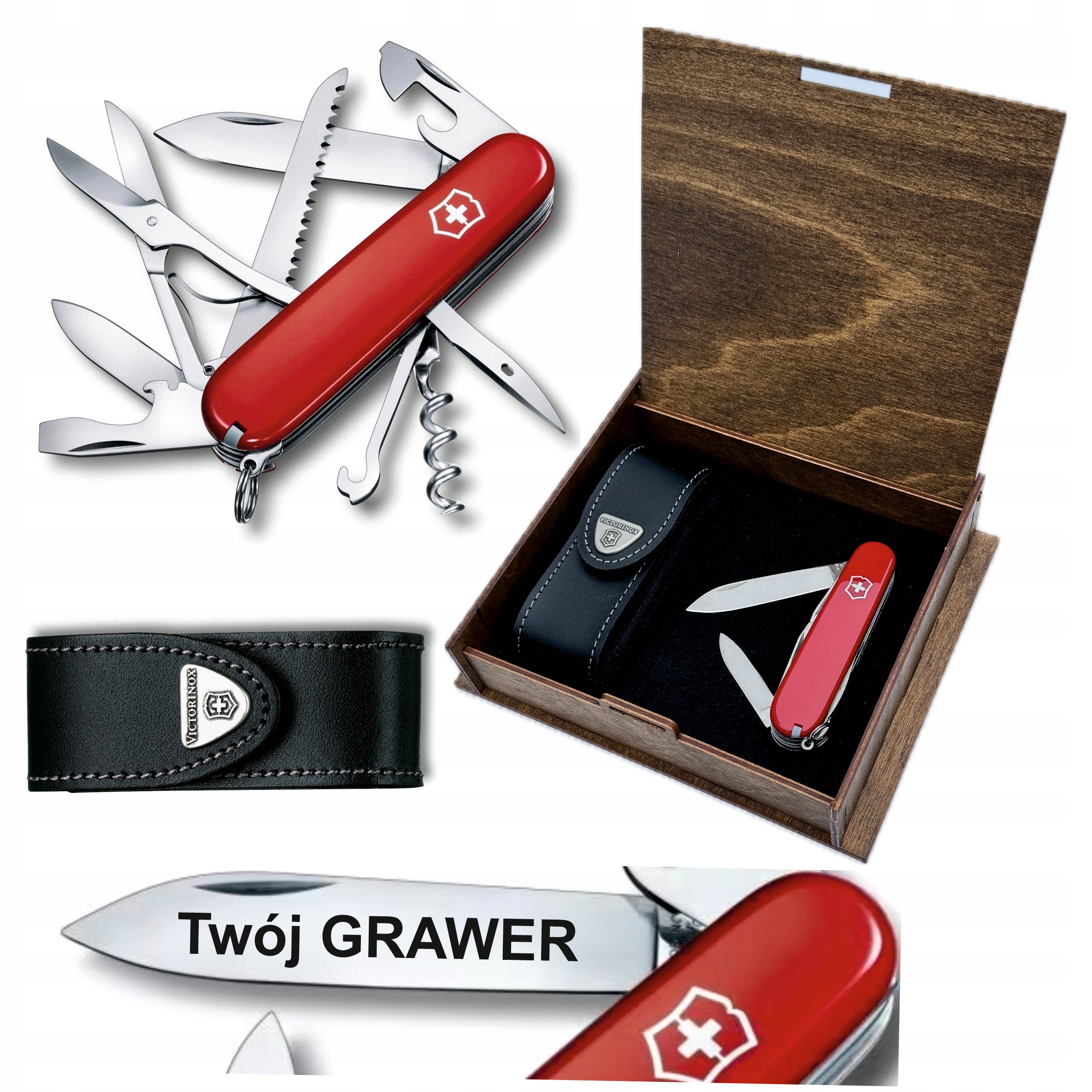 Victorinox Huntsman 1.3713 etui Drewno Grawer Rr