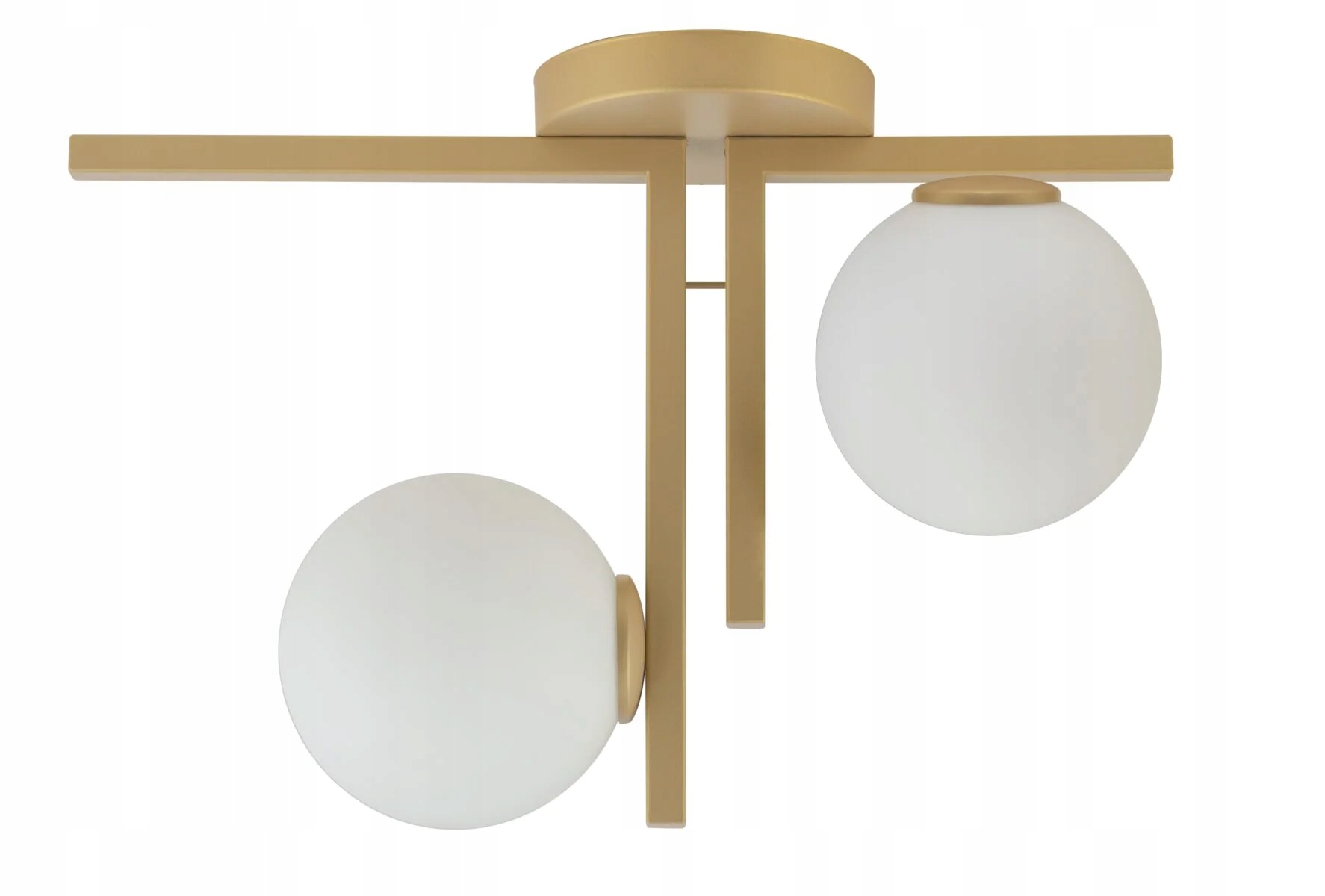 Zlatá ozdobná stropná lampa 2 sklenené biele gule do spálne a obývačky Sigma