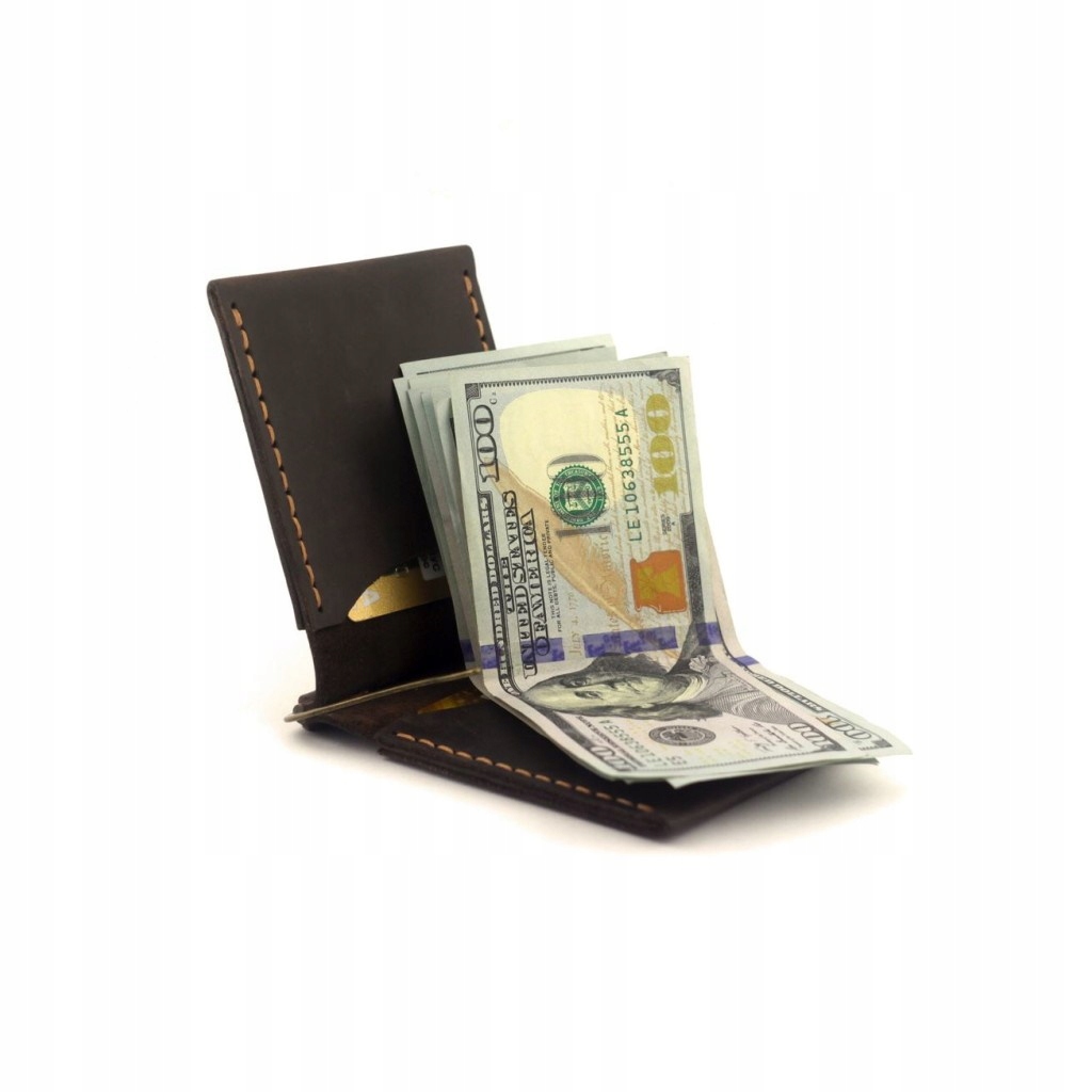 Hnědá ručně vyráběná peněženka na karty s klipem