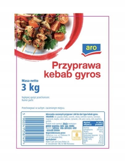 aro Koření Kebab Gyros 3 kg směs koření hotová