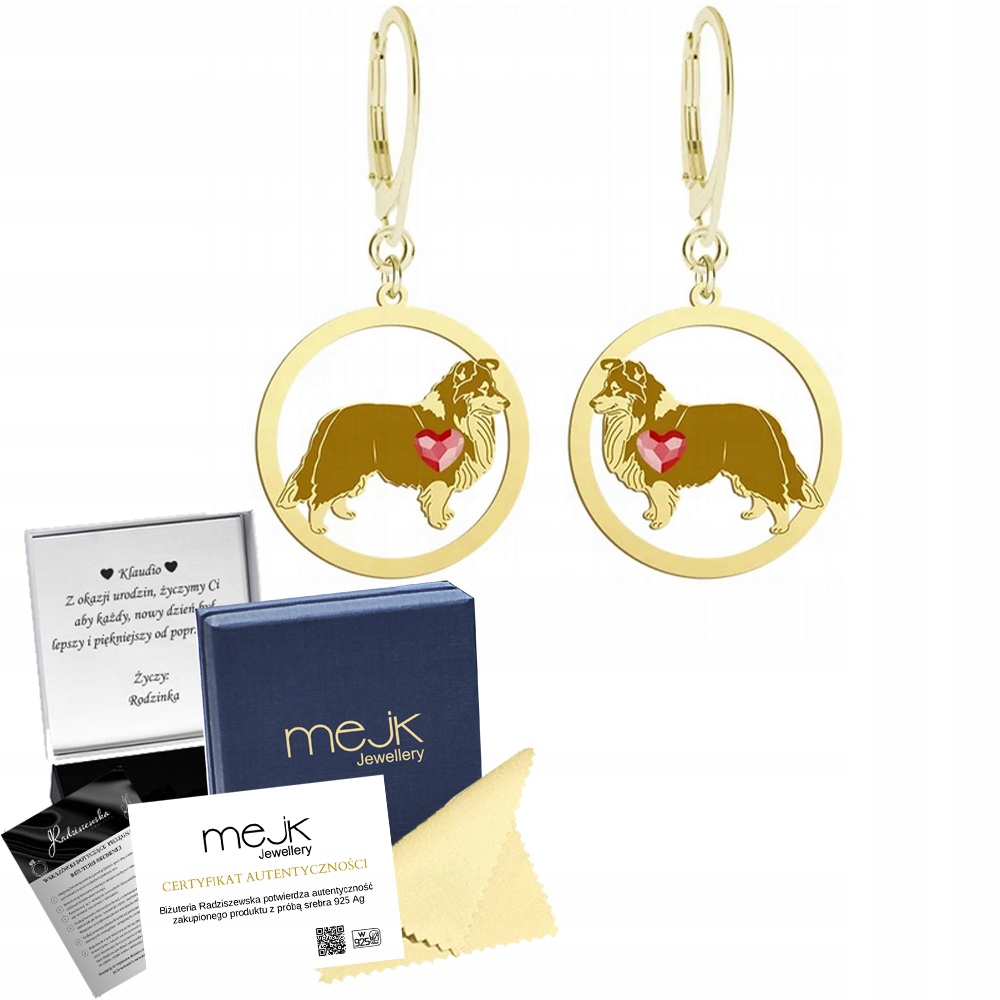 Náušnice Zlaté se psem Shetlandský ovčák 925 na biglu Šperky Gravírování