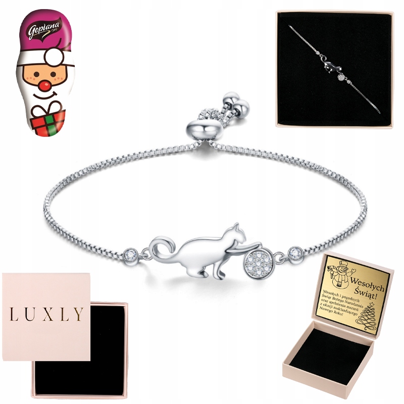 Bransoletka Damska Srebrna 925 Symbol Kot Celebrytka Z Kotem Z Grawerem