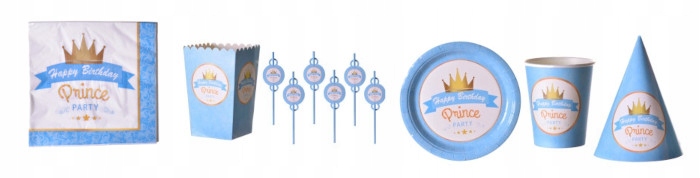 Zestaw urodzinowy papierowy Prince słomki popcorn