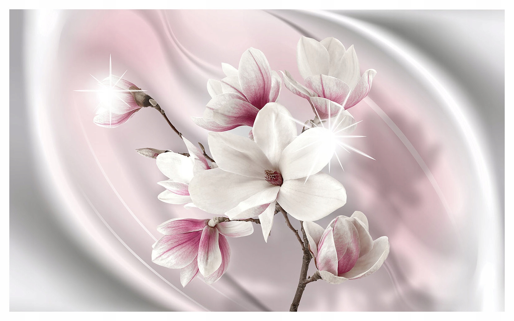 Vliesová fototapeta Magnolie s květinami na růžovo-stříbrném pozadí 250x175 lepidlo