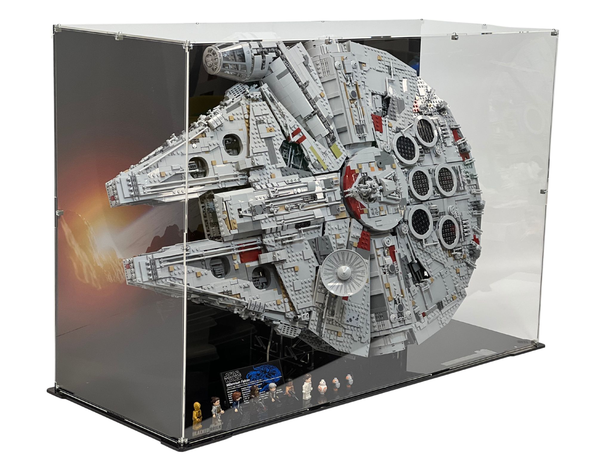 Stojaca vitrína s pozadím BlackedBrick pre Lego 75192 StarWars Sokol Millennium