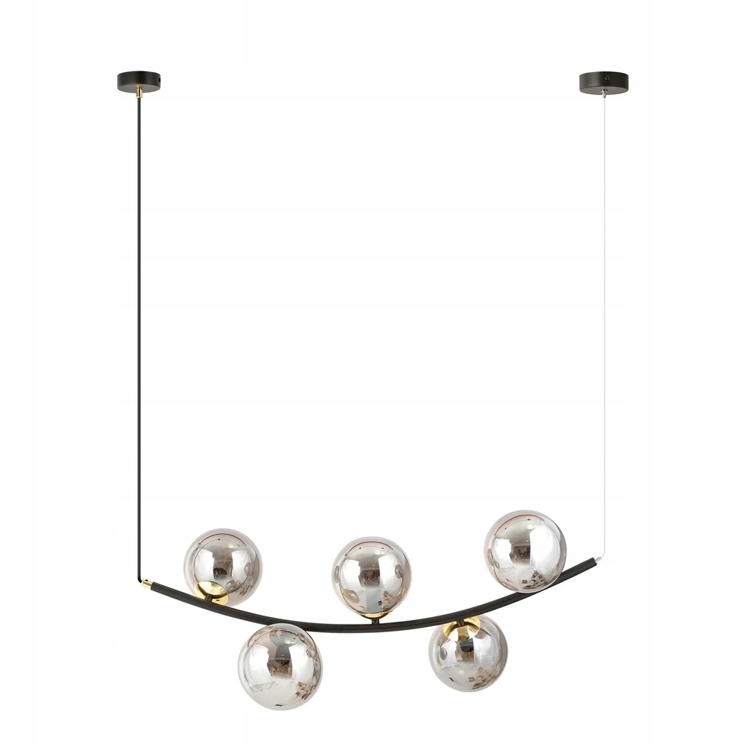 Čierny sklenený luster s grafitovými sklenenými guľami 5 bodov, moderný Emibig