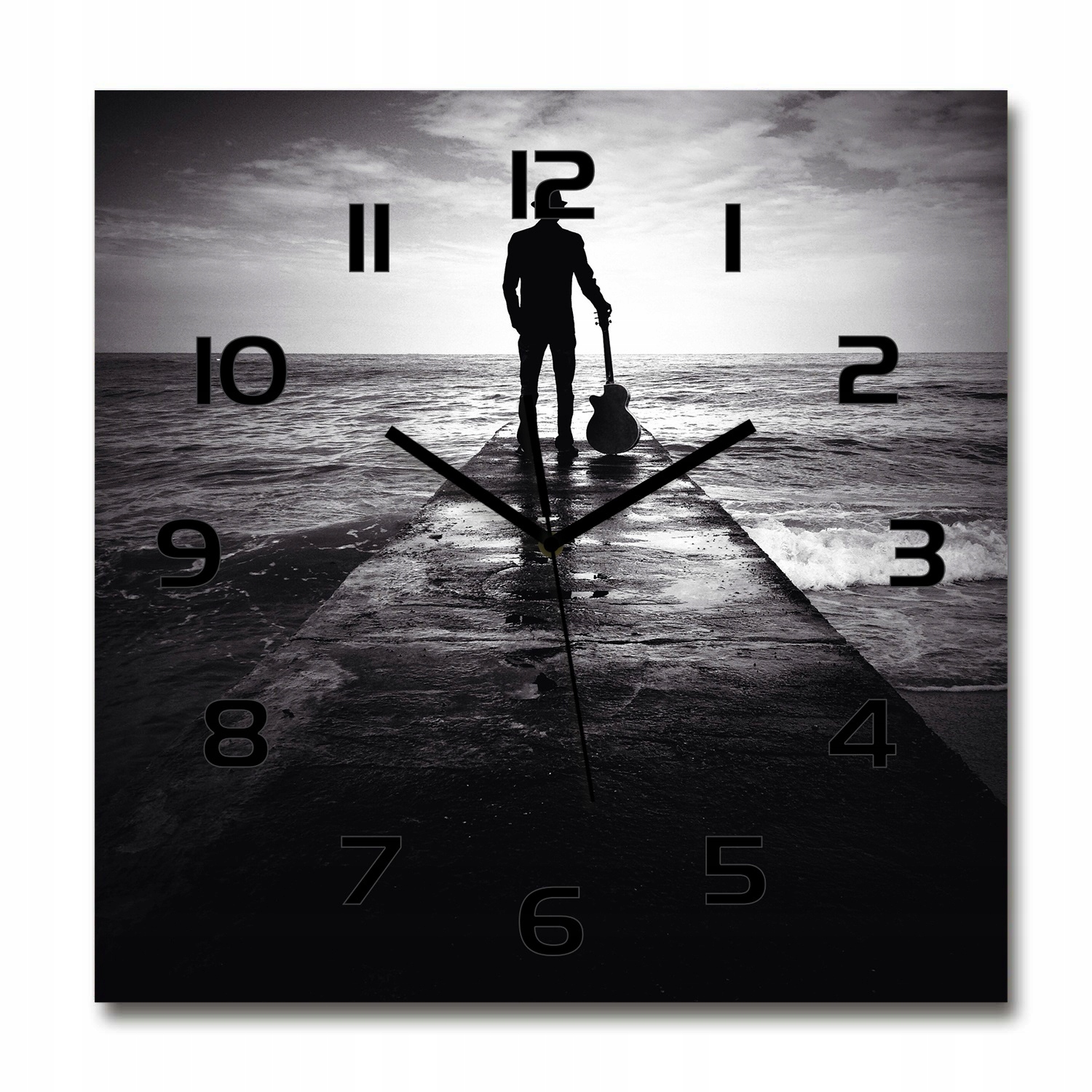 

Wiszący szklany zegar Gitarzysta na molo 60x60 cm