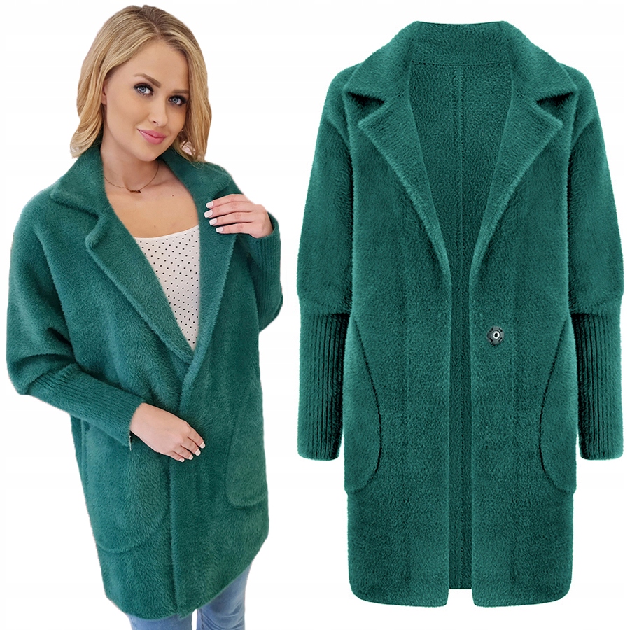 Alpaka Teplý Kabát Přehoz Vlna Barvy Zhasnutá Zelená