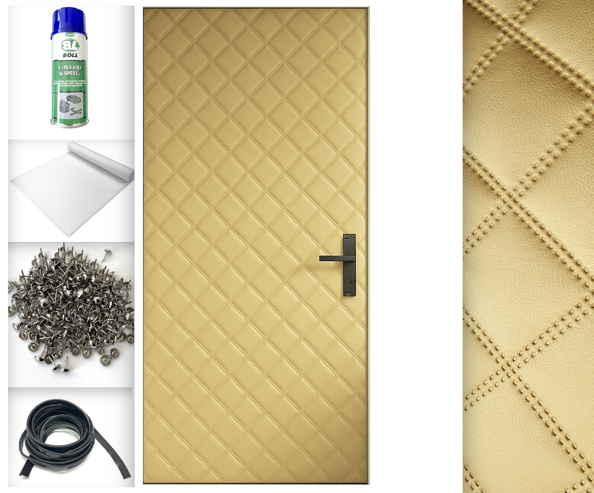 Zlatá 115x215 Dveřní Čalounění Potah na dveře Prošívaný Příslušenství