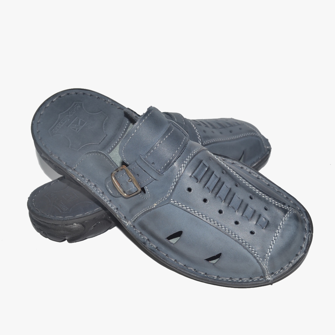 040 Polské pánské pantofle kryté kůží Maximus, modré, velikost 44