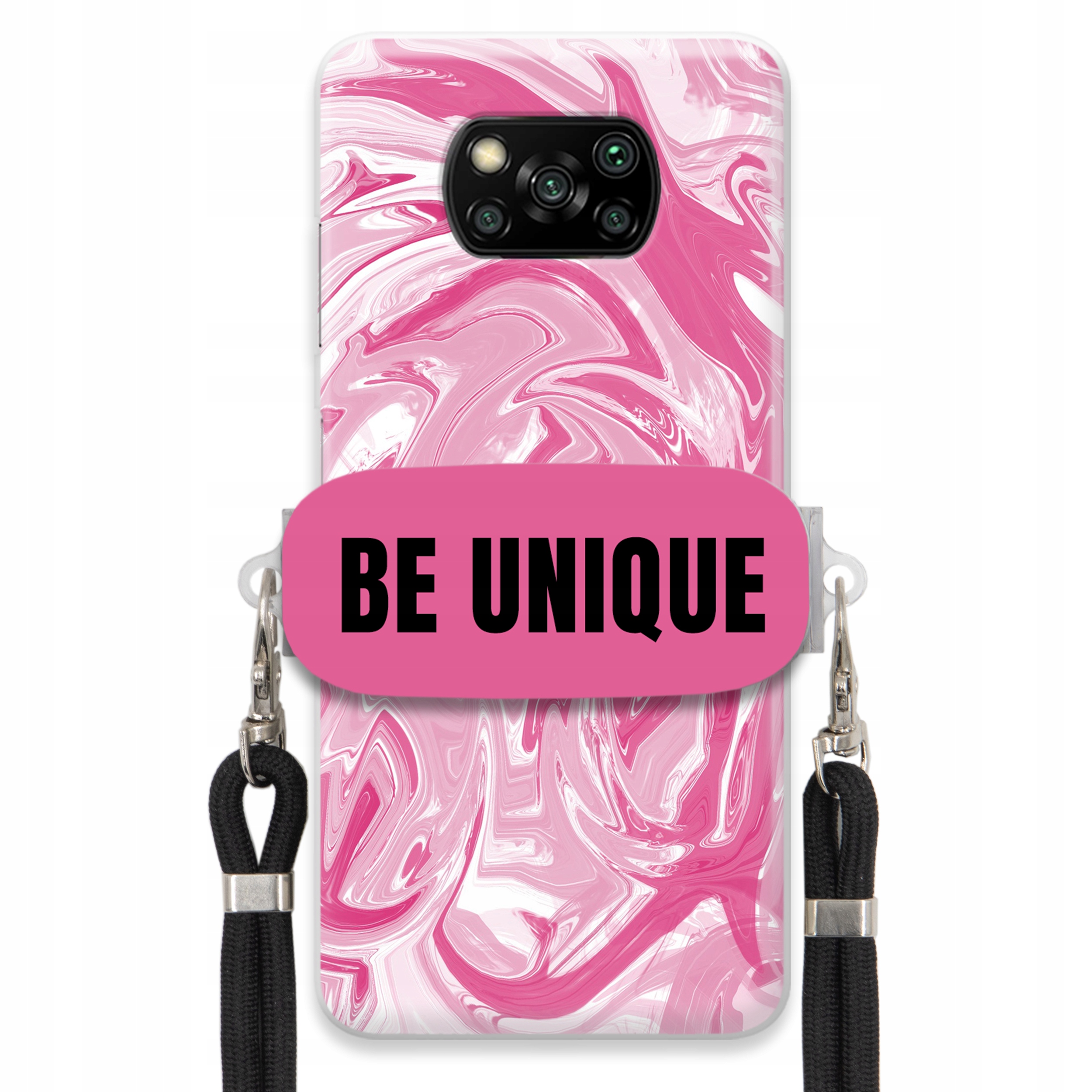 Puzdro pre Xiaomi Poco X3 Nfc Case držiak na šnúrku Čierna ružová Mramor Unique