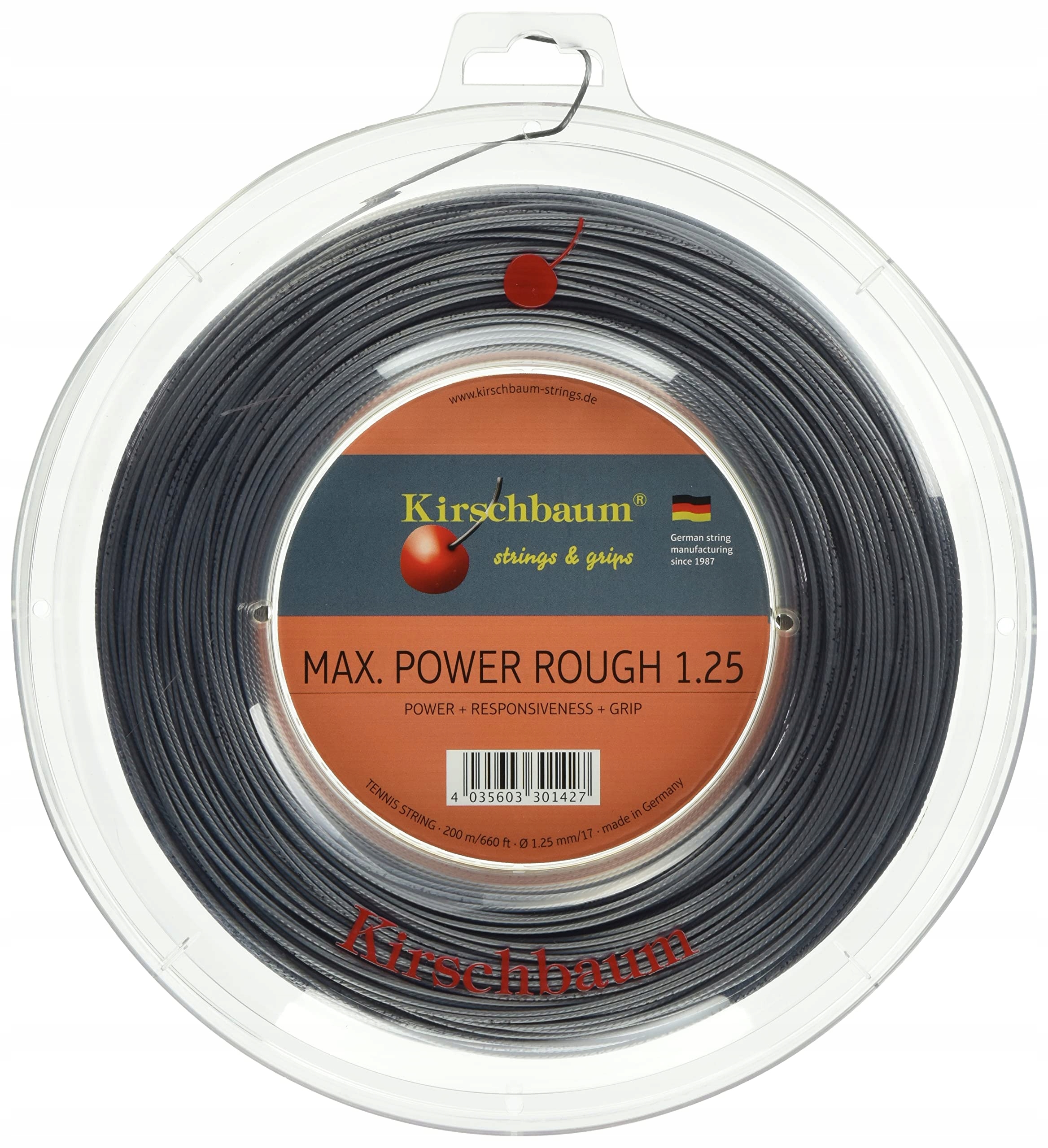 Tenisový výplet Kirschbaum Naviják Max Power Rough Antracit 1.25 mm 200M