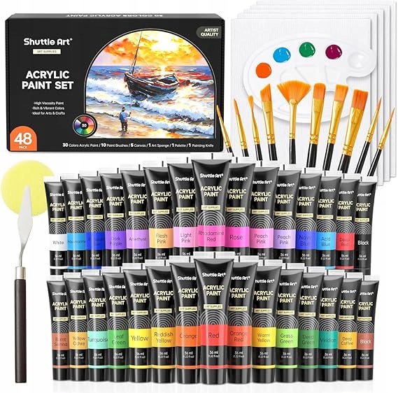 716 Akrylové barvy Shuttle Art vícebarevné 30 ks 36 ml 10 Štětců