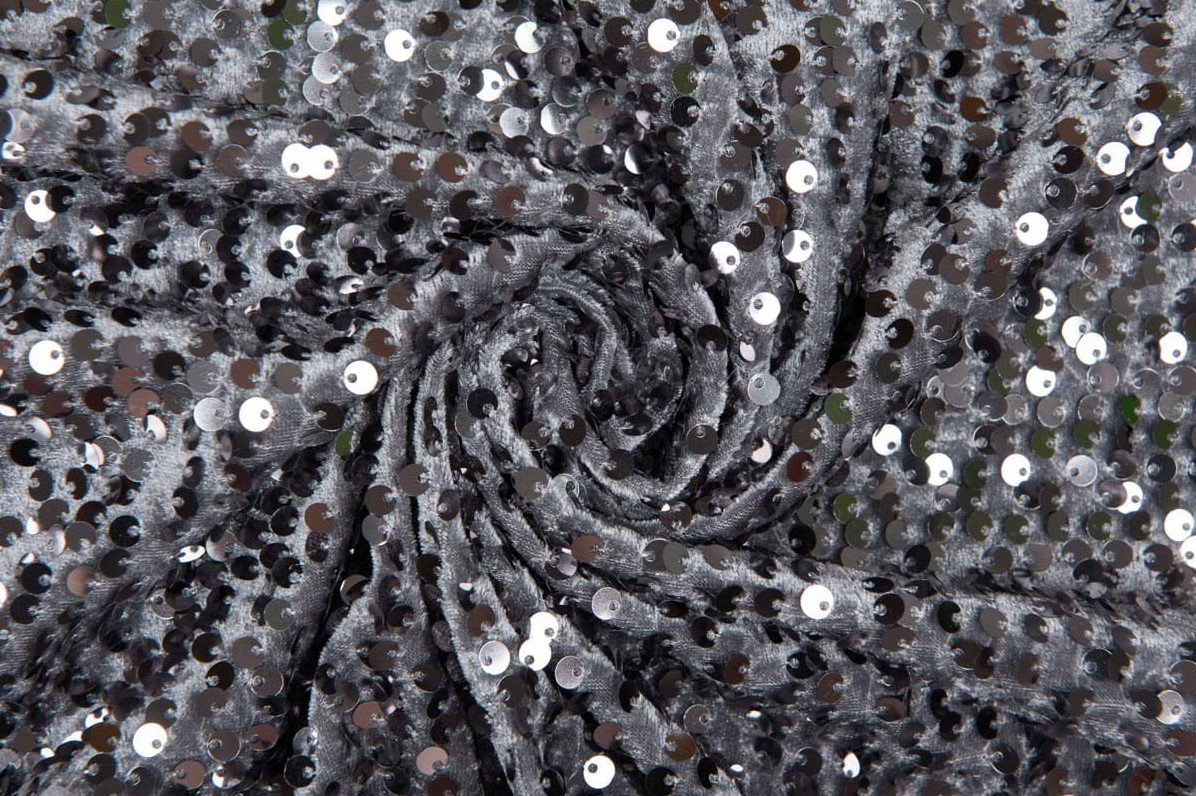 Látka Velur Flitry Premium Šedá Stříbro