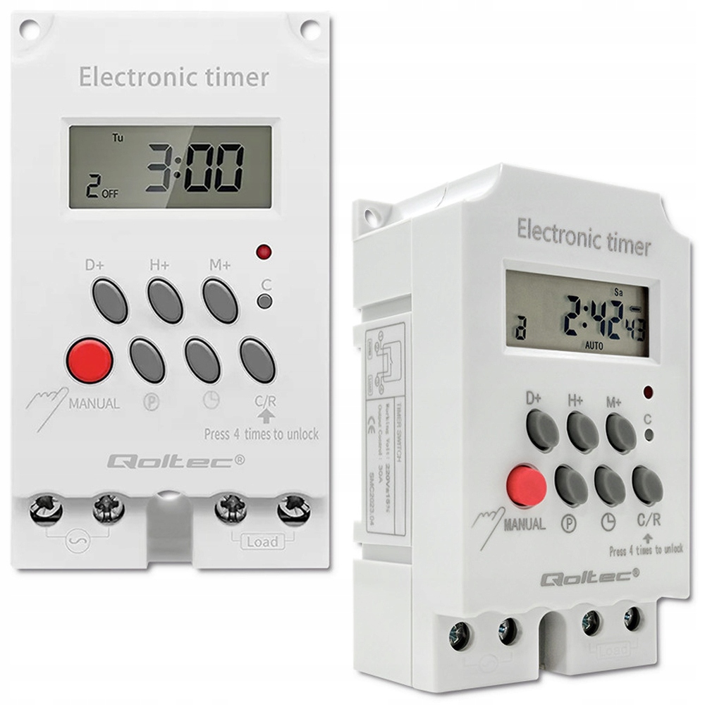 PROGRAMATOR CZASOWY ELEKTRONICZNY WŁĄCZNIK WYŁĄCZNIK PRĄDU NA SZYNĘ DIN LCD