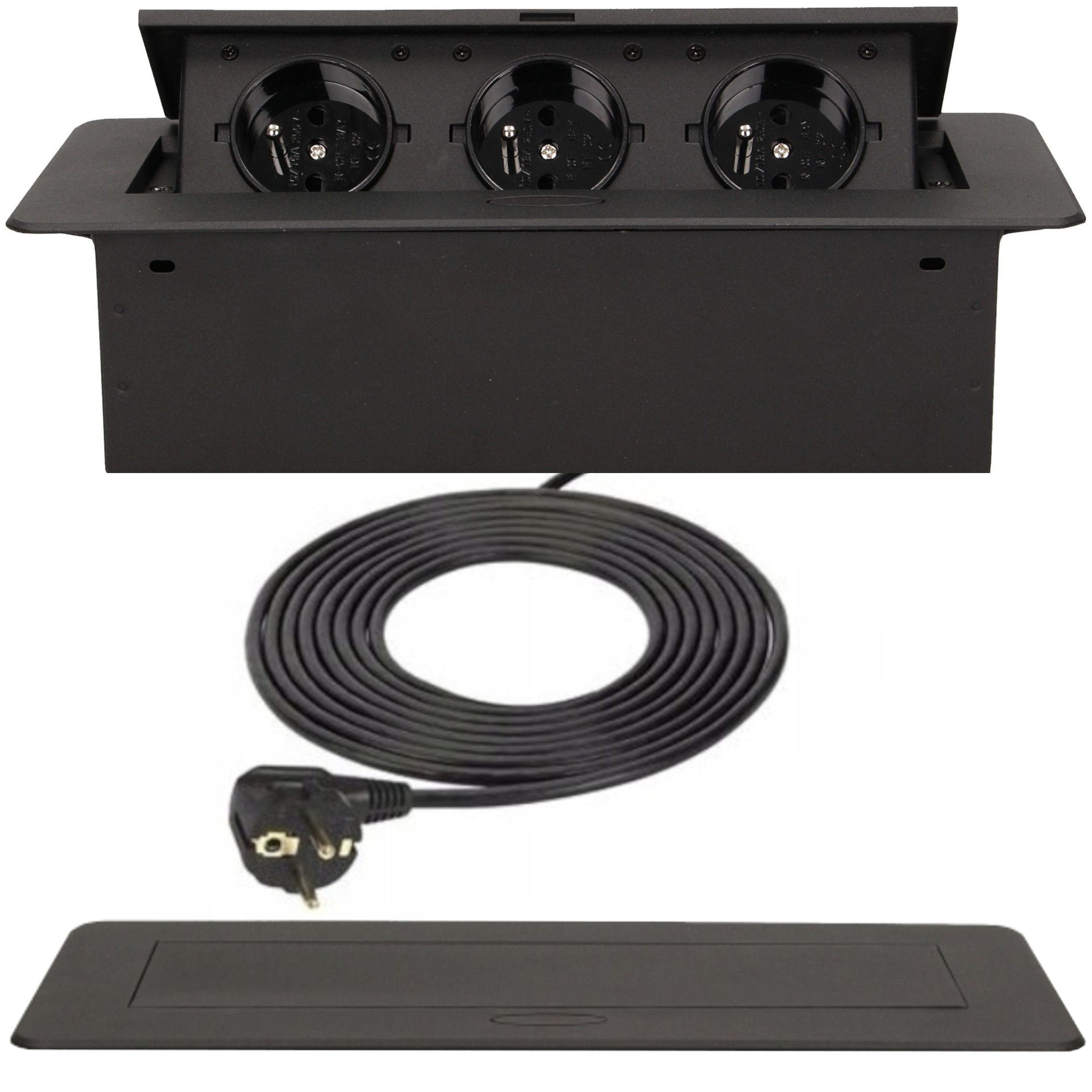 Gniazdo Wpuszczane Chowane W Blat Nablatowe Gniazdko Potrójne Kabel 1,5m