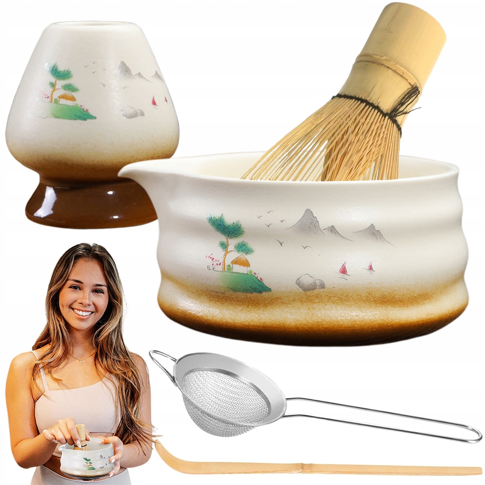 Levně Sada pro Matcha s elegantním keramickým bambusovým příslušenstvím Premium