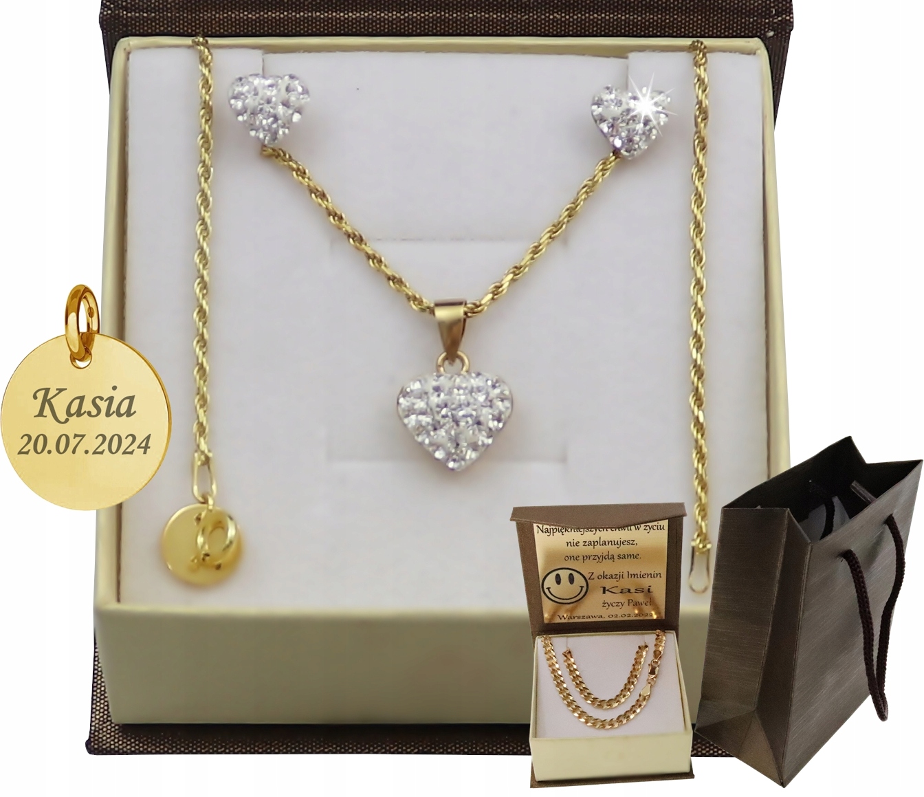 Dámský zlatý Řetízek s motivem srdce Náušnice Pr 585 925 Gravírování