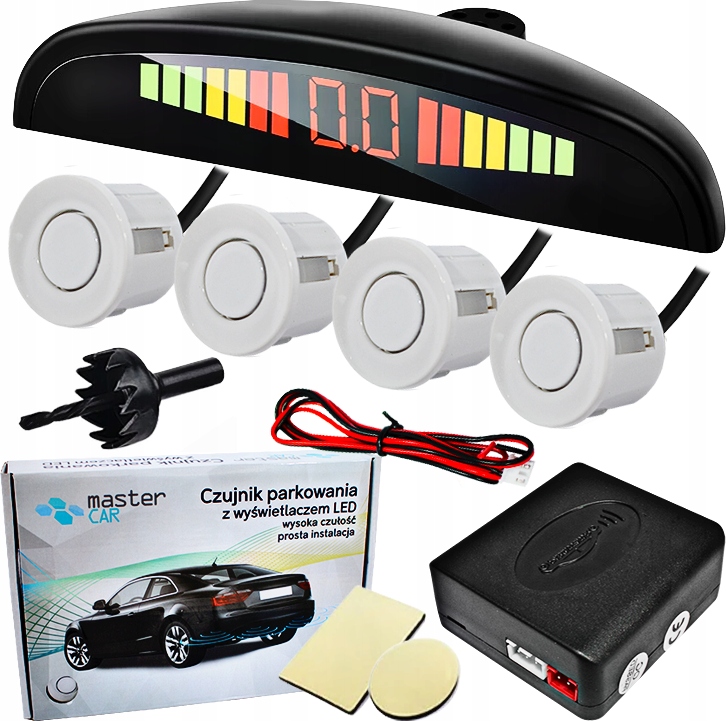 CZUJNIKI PARKOWANIA COFANIA LED LCD PARKTRONIC BIAŁE SENSORY KPL CZUJNIKÓW