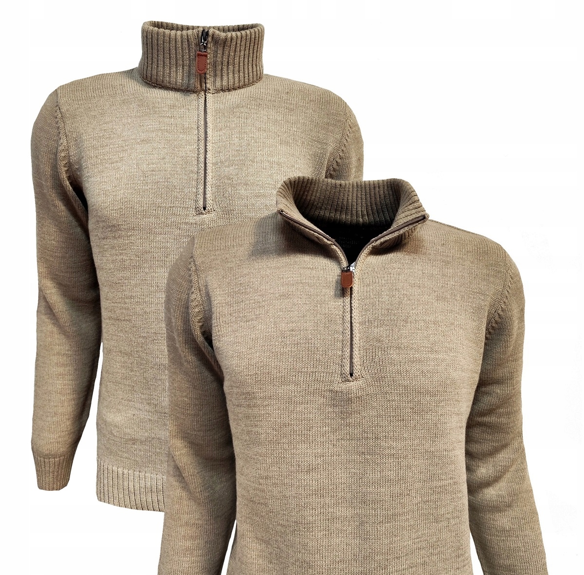 SWETER MĘSKI KRÓTKI ZAMEK STÓJKA CAMEL XXL