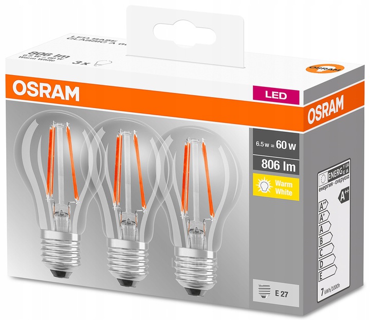 

Osram Żarówka Led E27 6,5W(60W) ciepła 2700K 3 szt