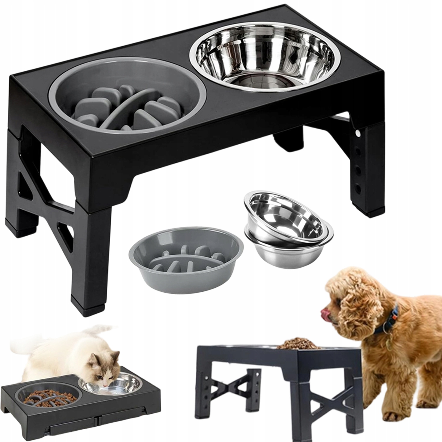 Regulovatelný Stojan Na Misky Pro Psa S 5 Výškovými Úrovněmi, Protiskluzový