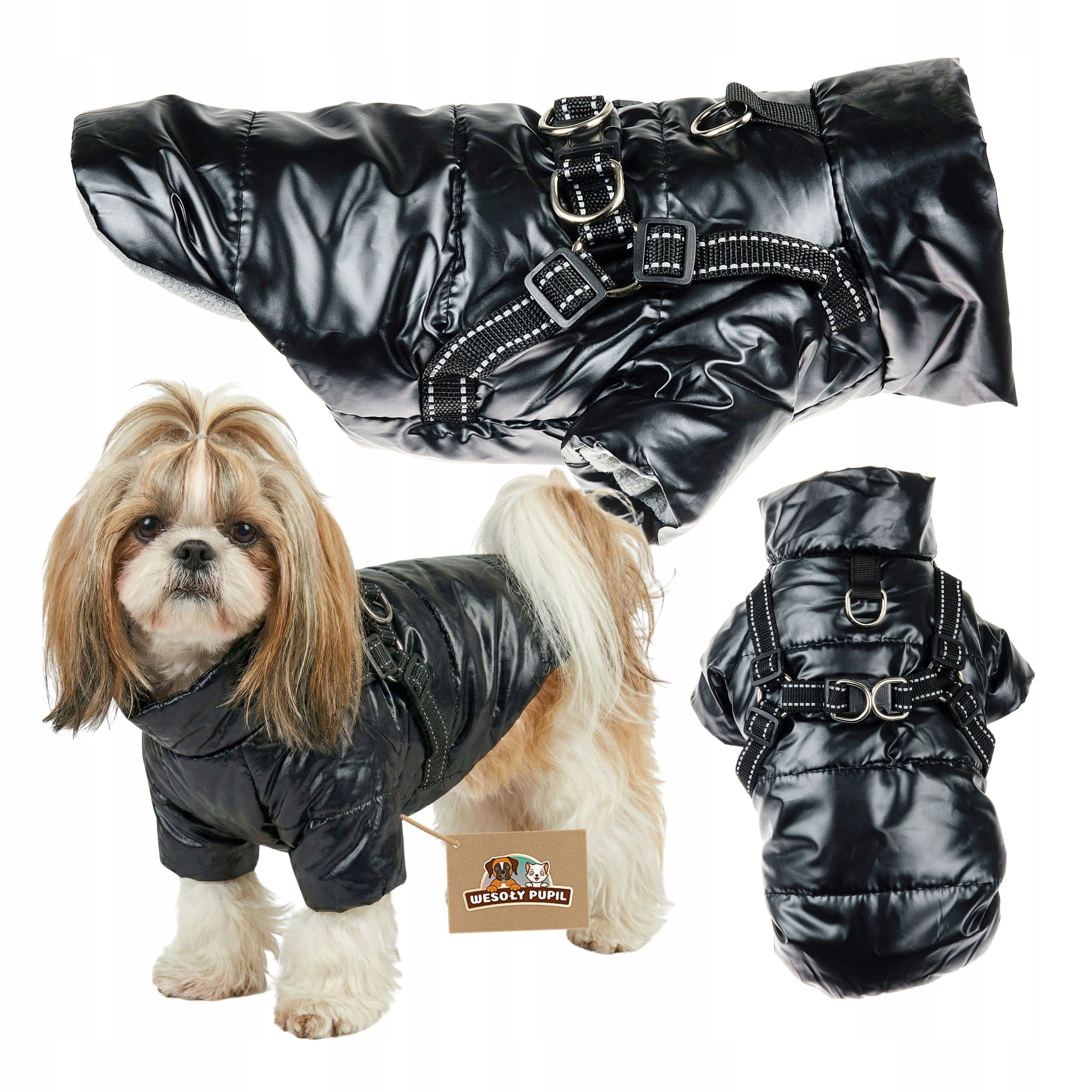 Levně Oblečení pro psa na zimu s postrojem 2v1 teplá bunda malý střední pes XL