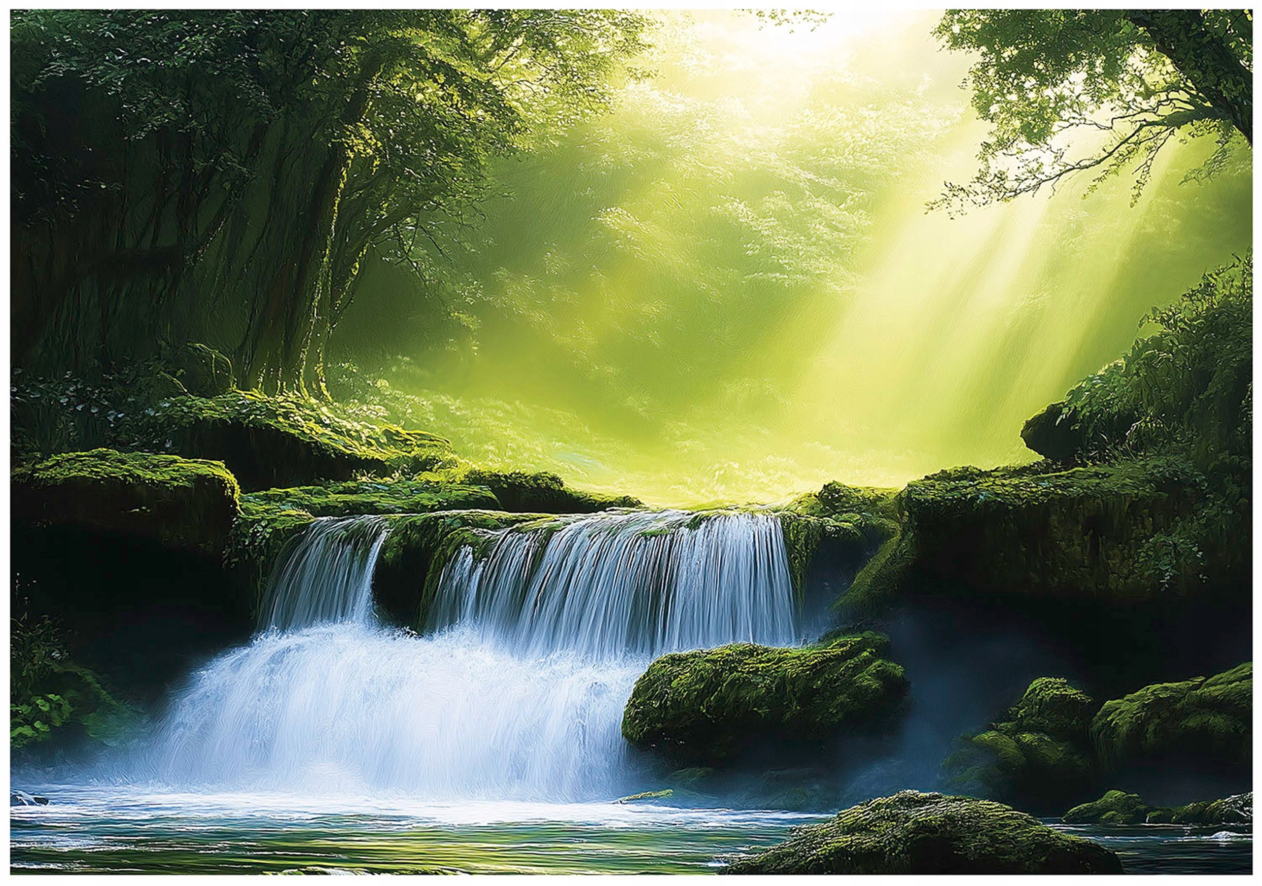 Fototapeta Lesní oáza s vodopádem Perspektiva na zeď 250x175 lepidlo