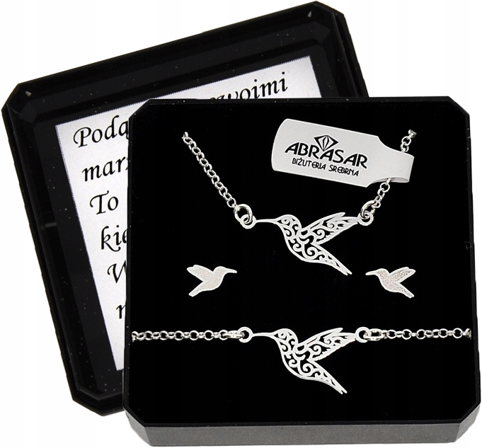 

Srebrny Komplet Biżuterii Ażur Koliber Pudełko