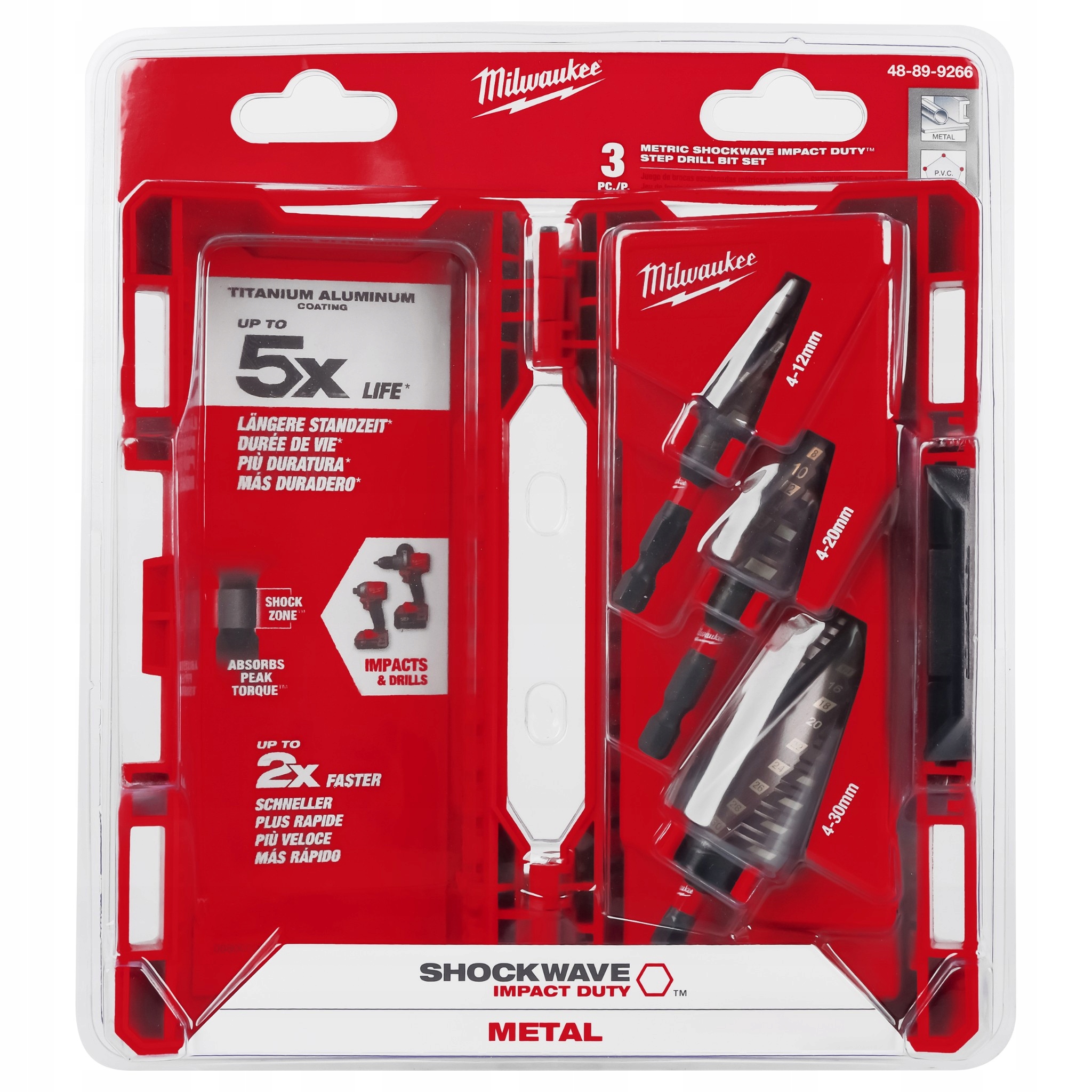 Sada stupňovitých vrtáků Shockwave Milwaukee 4-12 4-20 4-30 mm