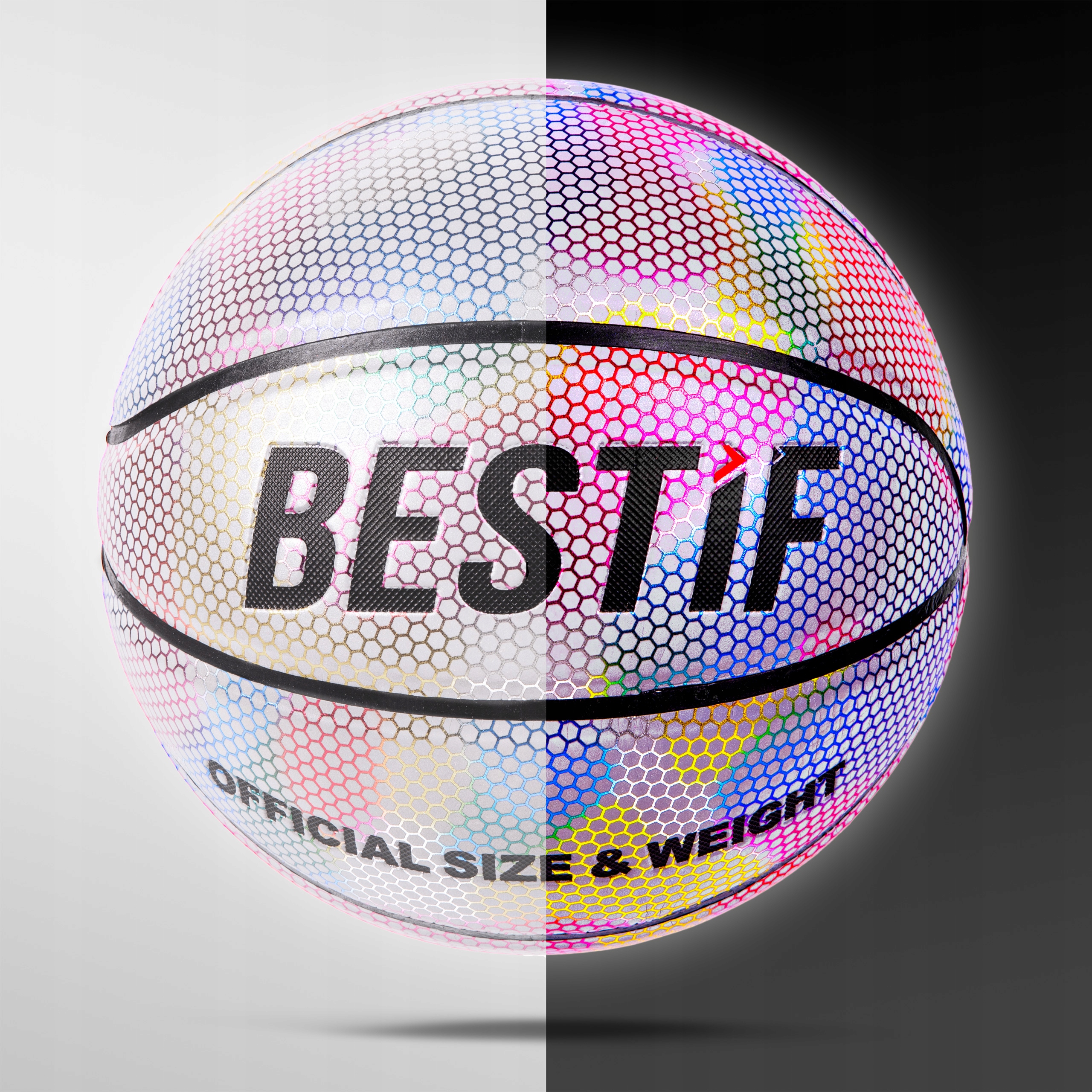 PIŁKA DO KOSZYKÓWKI KOSZA ŚWIECĄCA HOLOGRAFICZNA 7 Marka Bestif