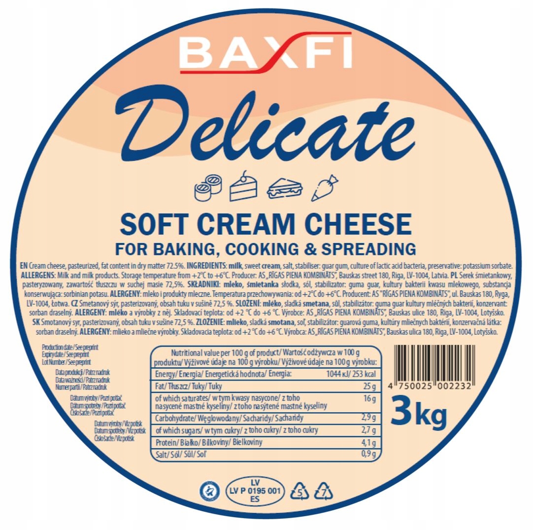 Levně Smetanový sýr Baxfi Delicate Soft Cream Cheese" 3 kg