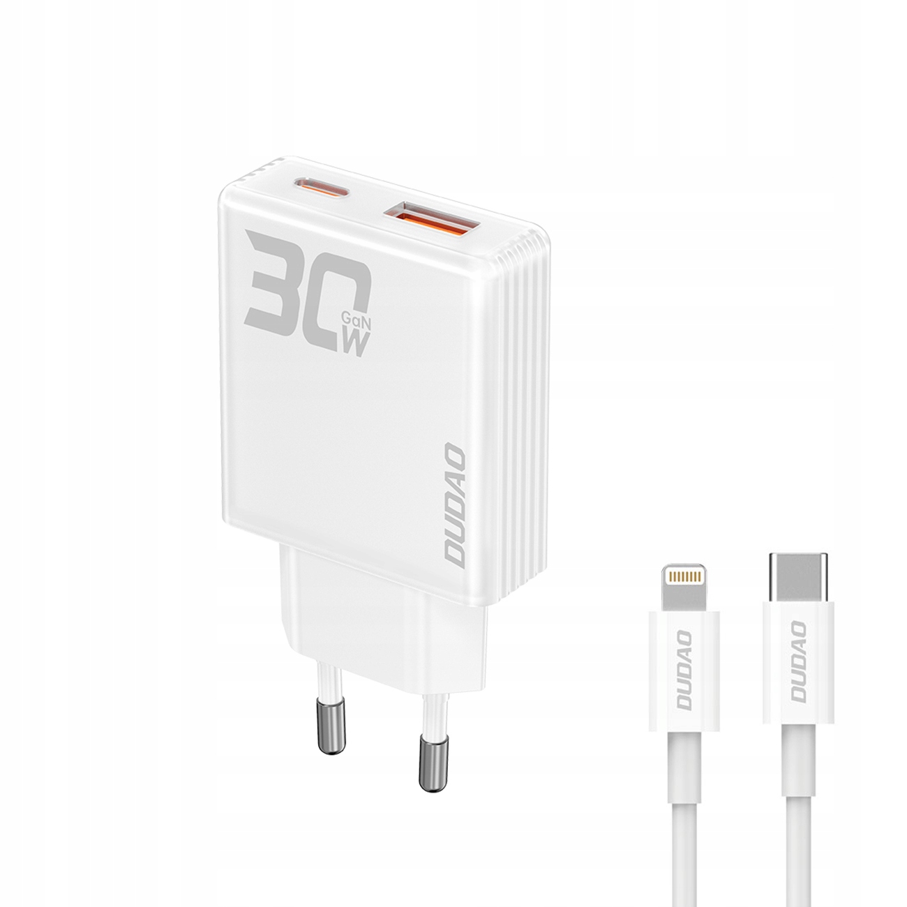 Ładowarka sieciowa GaN A30EUL 30W Usb-a Usb-c kabel Usb-c Lightning b