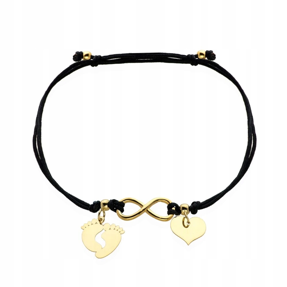 Černý Provázkový Náramek Se Zlatými Nožičkami 585 Pro Maminku Nekonečno
