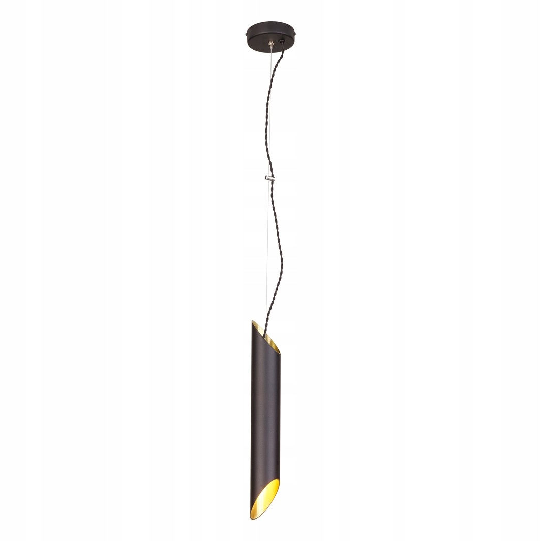 Závesná bodová lampa, šikmá tuba, čierna zlatá, nad stôl, ostrov, bar Milagro