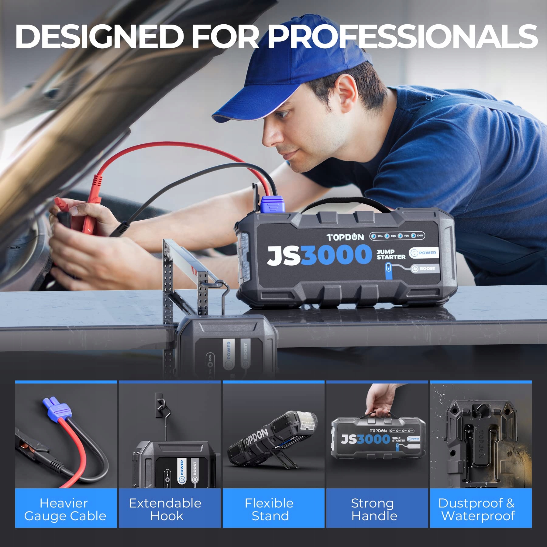TOPDON Powerbank Rozruchowa JS3000 3000A Do Silników 9L Benzyna 7L Diesel — miniatura 3