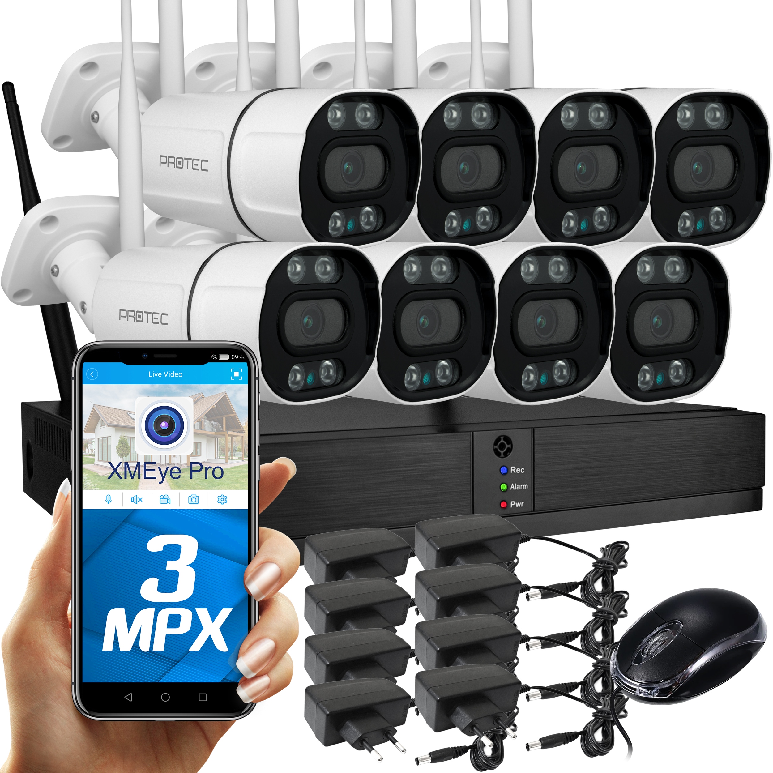 Zestaw do monitoringu Protec WIFI-KIT-8CH-3MP-bd