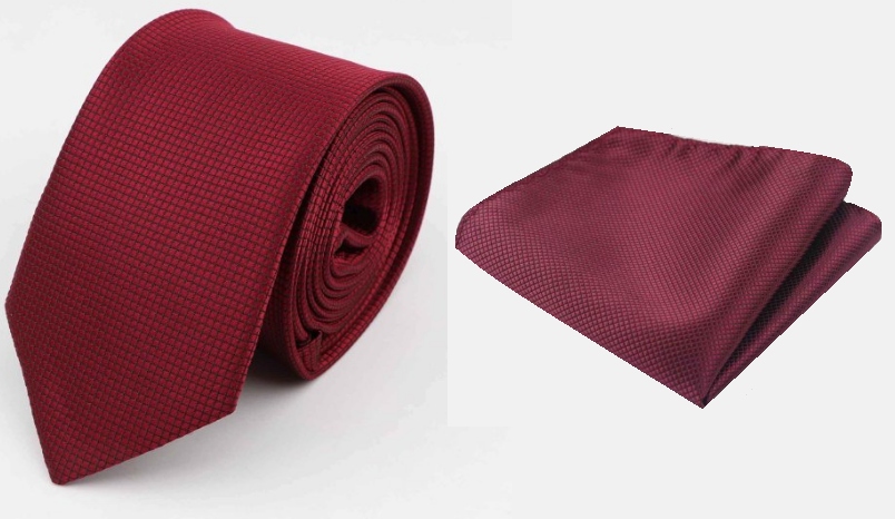 

Krawat męski bordowy gładki Poszetka bordowa