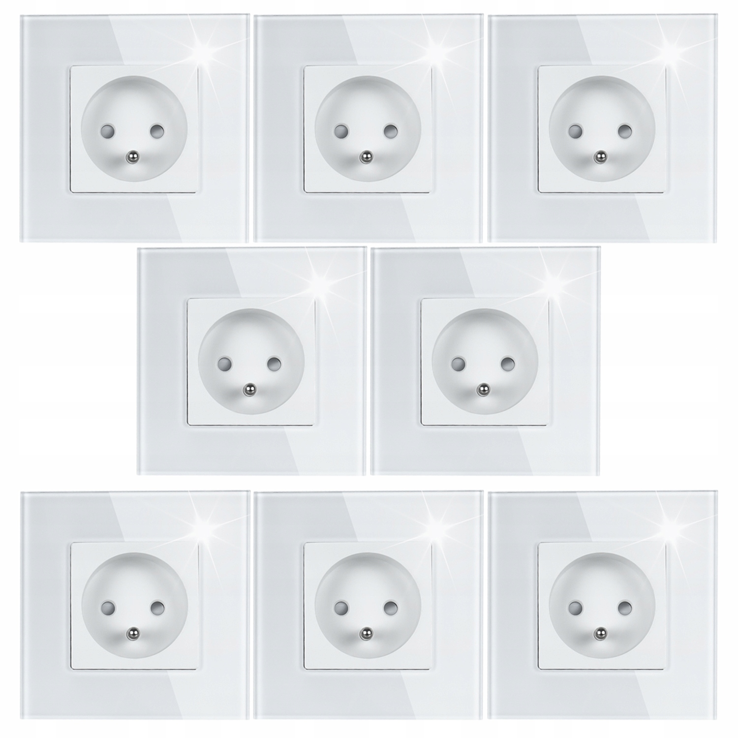 8 x Bílá Elektrická Zásuvka Jednotlivý Skleněný Panel Kolík Uzemnění