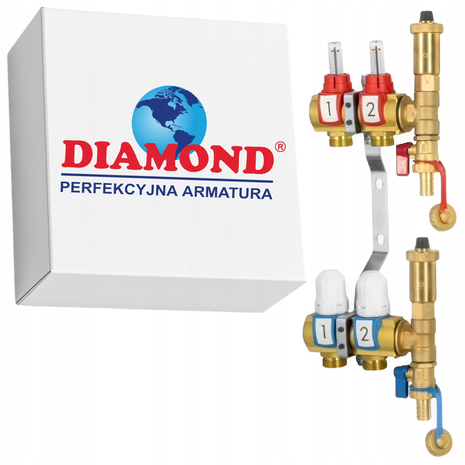 Rozdělovač 2 Okruhů Podlahového Vytápění Pro Mosaznou Podlahovou Krytinu Diamond