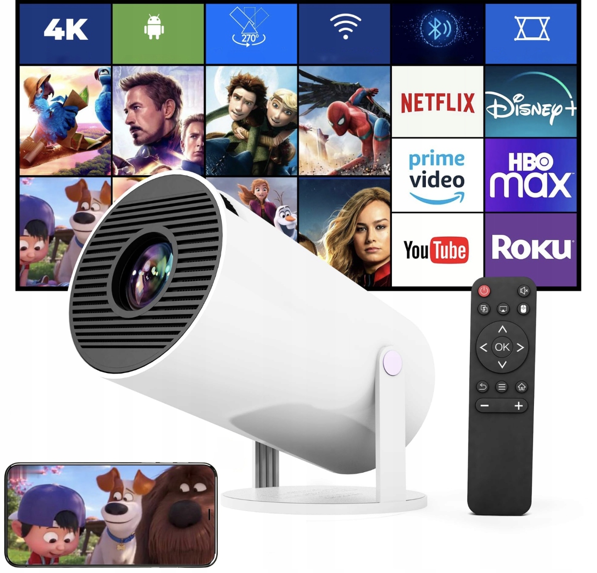 Projektor HY300 Pro 2025 Nová Verze 4K Wifi Přenosný Smart Android