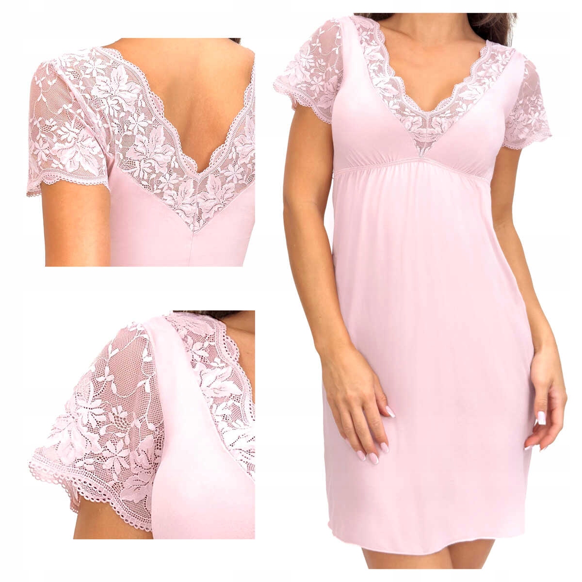 Donna Košile noční z viskózy s krajkou a rukávky Sonia pudrová růžová XL