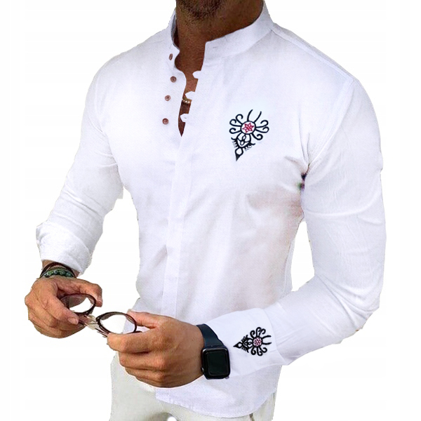 Pánská košile Casual Bavlněný stojáček Výšivka Vyšívaná Svatba Svatební Hostina