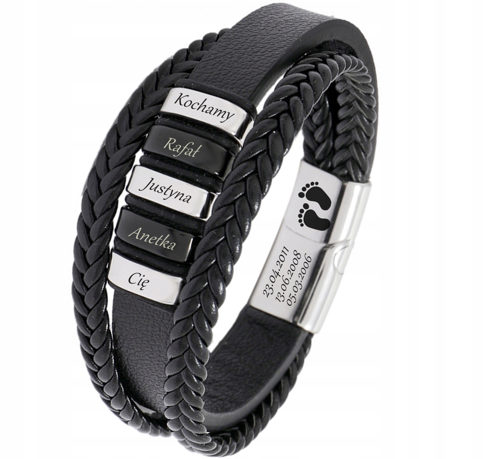 Bransoletka SKÓRZANA IMIONA RODZINY GRAWER Kolor czarny