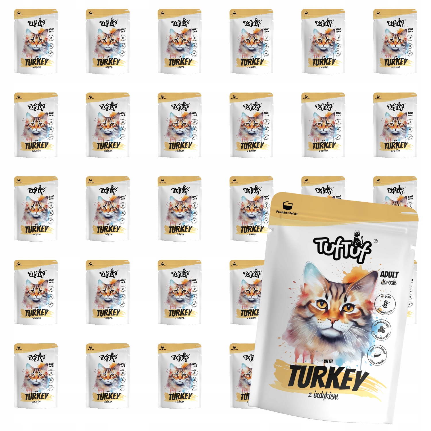 Levně Mokré Krmivo Pro Kočky TufTuf Kapsička mletá s krůtím masem Set 30x300g