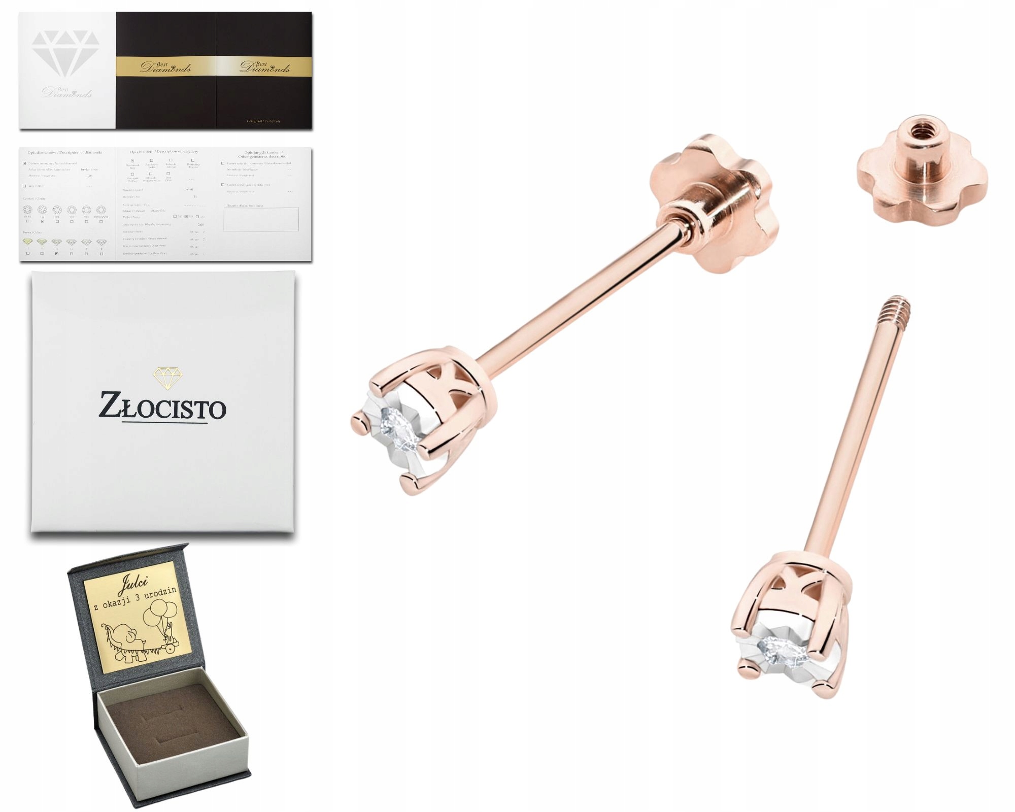 Růžové Zlato Náušnice S Diamantem Šroubovací Tyčinka Zlato 585 Jako Dárek